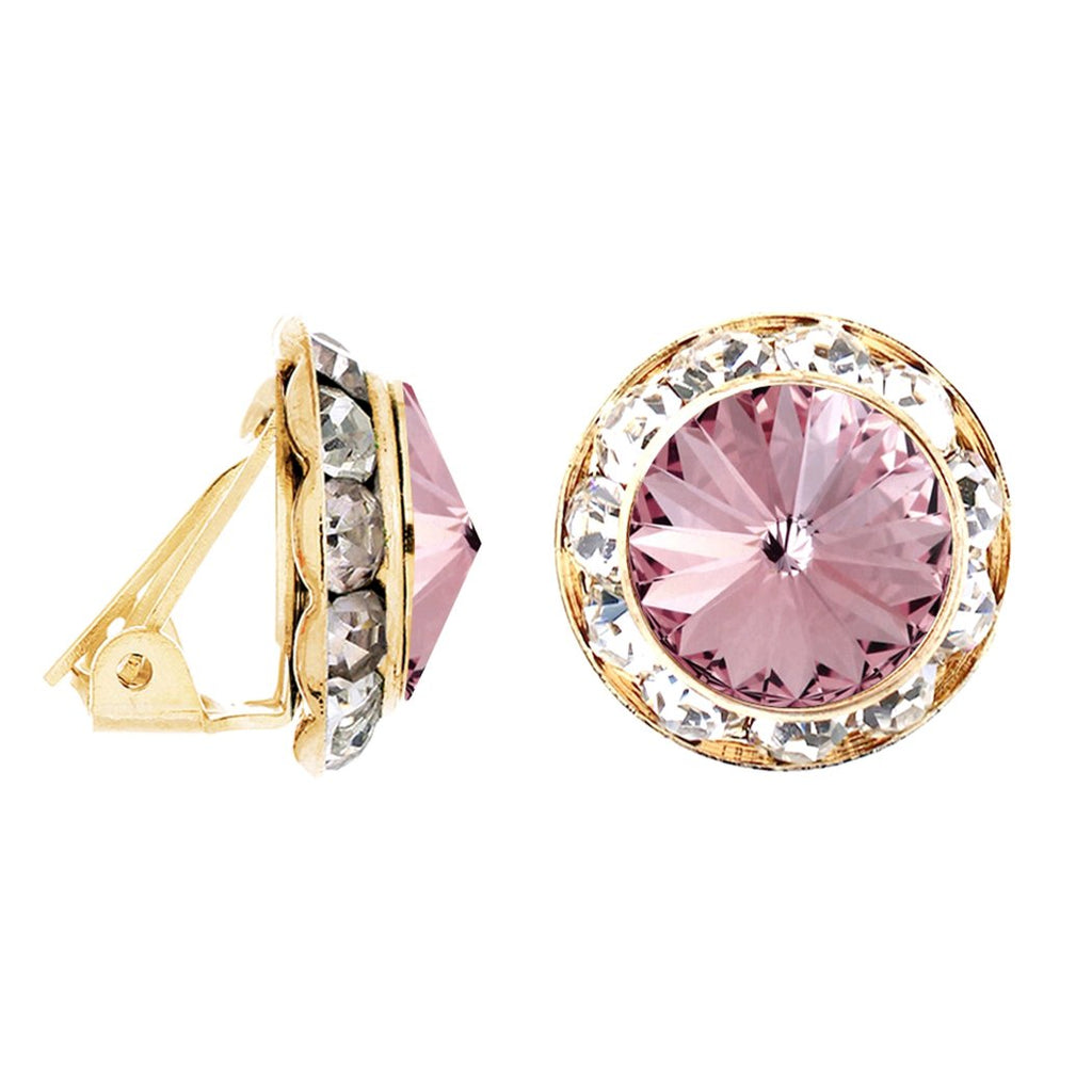Timeless Classic Statement Clip On Earrings Made with Swarovski Crystals, 15mm-20mm (20mm, Light Rose Gold Tone)