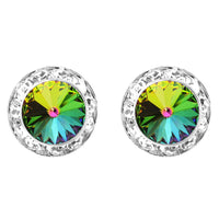Timeless Classic Hypoallergenic Post Back Halo Earrings Made With Swarovski Crystals, 15mm-20mm (20mm, Rainbow Vitrail Silver Tone)