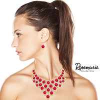 Colorful Bohemian Gypsy Statement Bib Necklace With Drop Earrings Jewelry, 13"+3" Extender (Red)