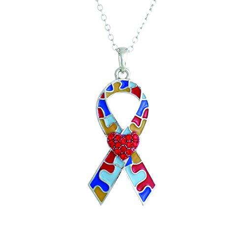 Puzzle Piece Autism Awareness Ribbon Pendant Necklace