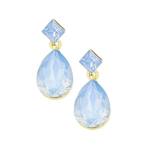 Opalescent Glass Crystal Square Teardrop Dangle Earrings (Blue)