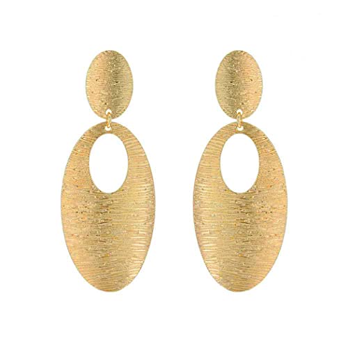 Stunning Grooved Textured Metal Elongated Oval Hoop Statement Clip On Earring, 2.75