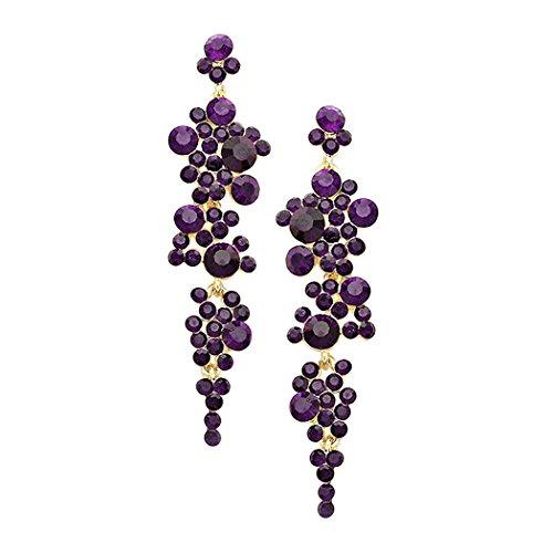 Crystal Rhinestone Bubble Dangle Statement Earrings, (Dark Purple  Gold Tone)