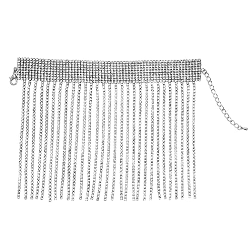 Stunning Silver Tone 9 Row Crystal Ankle Bracelet With Rhinestone Fringe Anklet, 8