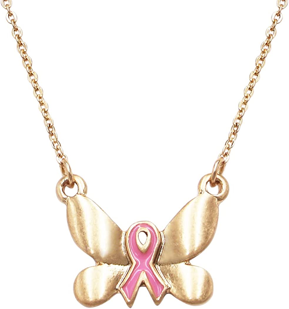 Womens Breast Cancer Awareness Ribbon Fight Pendant 16 Necklace Gold Chain Gift, Women's, Size: One Size