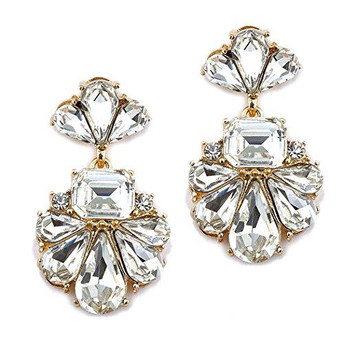 Vintage Style Statement Floral Crystal Dangle Earrings (Gold  display picture 2