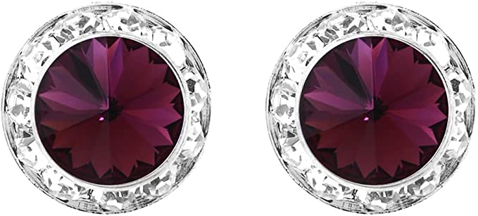 Timeless Classic Hypoallergenic Post Back Halo Earrings Made With Swarovski Crystals, 15mm-20mm (20mm, Amethyst Purple Crystal Silver Tone)