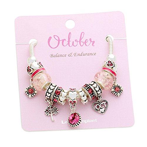 Birth Month Birthstone Glass Bead Charm Bracelet (October