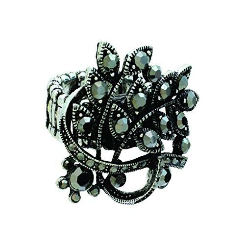 Crystal Cocktail Multiple Rhinestone Statement Stretch Ring (Hematite)