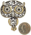Vintage Style Metal Filigree With Crystal Accents Hootiful Wise Owl Brooch With Pendant Loop, 2.5" (Aged Gold Tone)