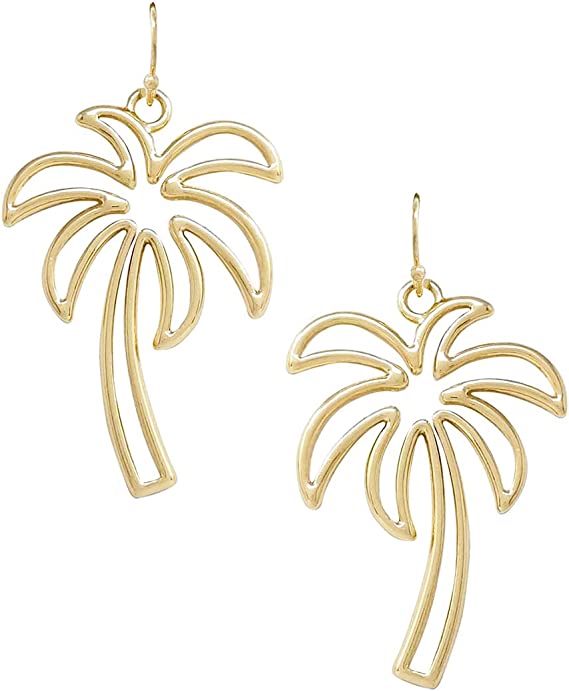 Fun Gold Tone Palm Tree Outline Dangle Earrings 2