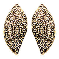 Chic Burnished Metal Textured Caviar Clip On Style Earrings, 2.25" (Gold Tone)