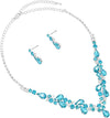 Stunning Rhinestone Crystal Teardrop Statement Necklace Hypoallergenic Drop Earrings Set, 15"+6" Extender (Aqua Blue Silver Tone )