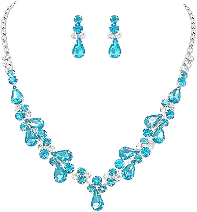 Crystal Dangle Earrings And Necklace Set – Silver Plated, Cubic Zirconia, Gift Boxed For Bridesmaids & Formal Events