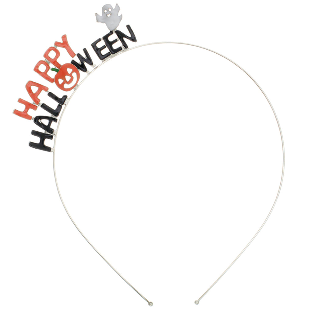 Happy Halloween Ghost and Pumpkin Charm Headband Blood Orange