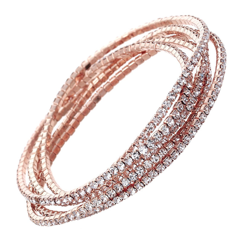 Set of 5 Sparkling Crystal Rhinestone Stacking Stretch Bracelets, 2.25" (Clear Crystal Rose Gold Tone)