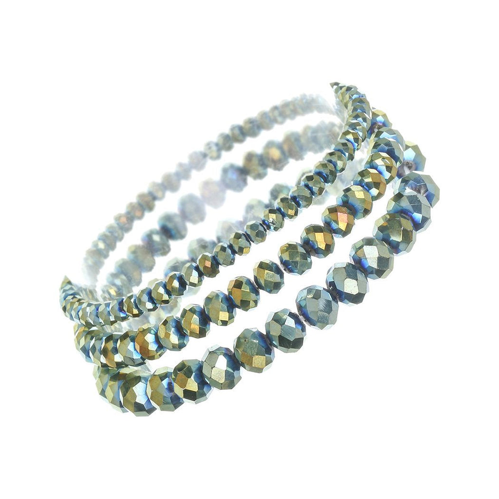 Set of 3 Faceted Glass Crystal Bead Stretch Bracelets, 2.5