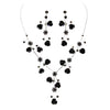 Elegant Crystal and Rose Statement Necklace Earring Jewelry Gift Set 14.5" with 4” Extension (Black)