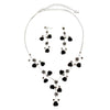 Elegant Crystal and Rose Statement Necklace Earring Jewelry Gift Set 14.5" with 4” Extension (Black)