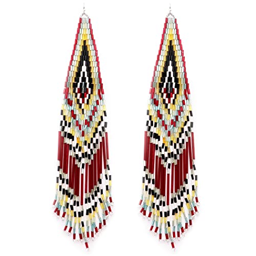 Extra Long Peyote Stitch With Fringe Seed Bead Shoulder Duster Statement Earrings, 5