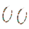 Chic Western Style Side Silhouette Metallic Pearl And Bead Hoop Earrings, 2.5" (Metallic Copper With Turquoise And Wood Beads)