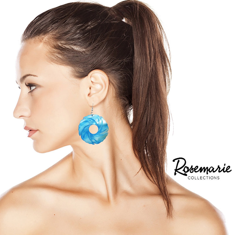 Colorful Long Spiral Circle Statement Natural Shell Dangle Earrings (Turquoise)