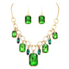 Stunning Emerald Cut Crystal Statement Necklace Earrings Set, 18"+3" Extender (Emerald Green)