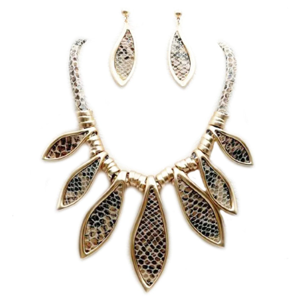 Unique Statement Faux Wild Animal Print Bib Necklace and Earring Set, 15