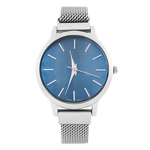 Round Mother Of Pearl Grey Abalone Face Magnetic Italian Style Metal Mesh Band Fashion Wrist Watch (Silver Tone)