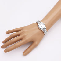 Stylish Round Chrome Dial On Textured Metal Basket Weave Hinged Cuff Bracelet Watch, 2.25 (Silver Tone)