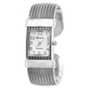 Women's Stylish Burnished Silver Tone Textured Rope Hinged Cuff Bracelet With Rectangular Face Fashion Watch