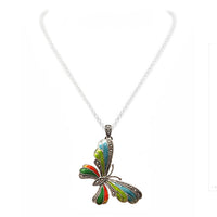 Textured Burnished Silver Tone and Colorful Enamel Charm Whimsical Pendant Necklace, 18"-21" with 3" Extender (Multicolored Butterfly)
