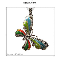 Textured Burnished Silver Tone and Colorful Enamel Charm Whimsical Pendant Necklace, 18"-21" with 3" Extender (Multicolored Butterfly)