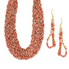 Statement Bohemian Chic Braided Seed Bead Bib Necklace Earrings Gift Set, 16"+3" Extender (Coral)