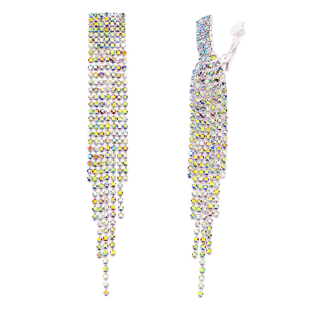 Stunning Crystal Fringe Shoulder Duster Clip On Earrings, 4.5