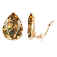 Large Statement Sparkling Glass Crystal Teardrop Clip On Earrings, 1.13" (Champagne Gold Tone)