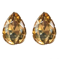 Large Statement Sparkling Glass Crystal Teardrop Clip On Earrings, 1.13" (Champagne Gold Tone)