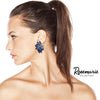Dazzling Crystal Marquis Leaf Cluster Statement Clip On Earrings, 1.87" (Montana Blue Gold Tone)