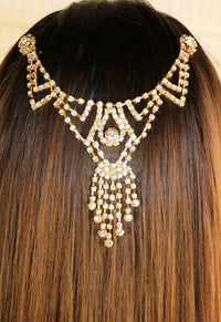 Waterfall Dangle Center Crystal Rhinestone Tikka Hair Comb Head Chain