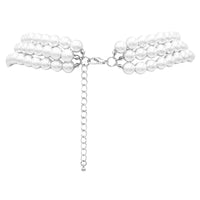 Multi Strand Simulated Pearl Necklace and Earrings Jewelry Set, 18"+3" Extender (White With Silver Tone)