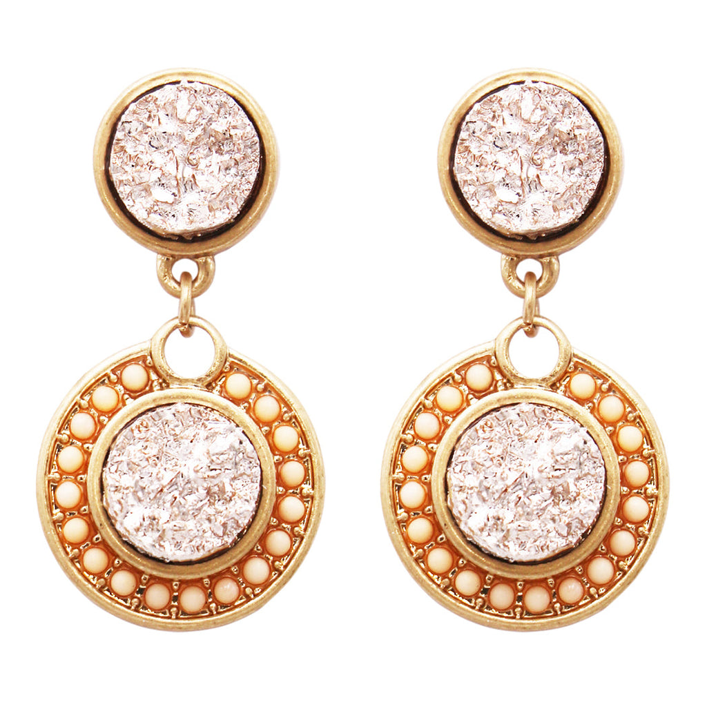Vintage Style Double Druzy Drop Statement Earrings (Blush Pink)