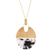 Celluloid Half Circle and Textured Disc Long Strand Pendant Necklace