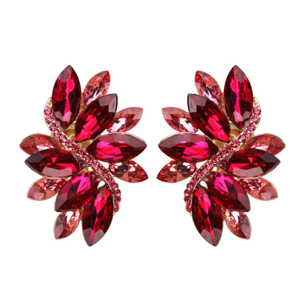 Crystal Marquis Leaf Cluster Statement Clip On Earrings, 1.87