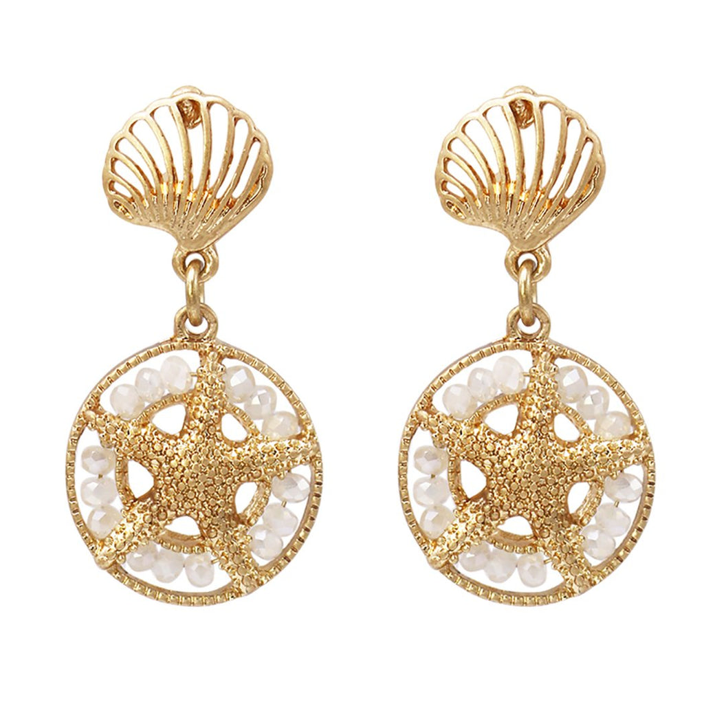 Shell Post Earrings with Starfish Dangle