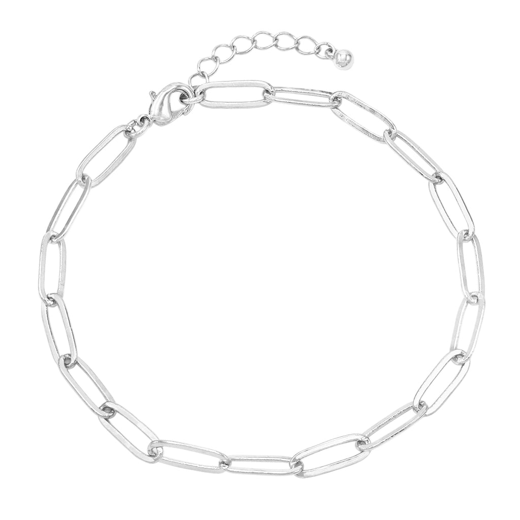 Sleek Polished Oblong Links Chain Ankle Bracelet Anklet, 9.25