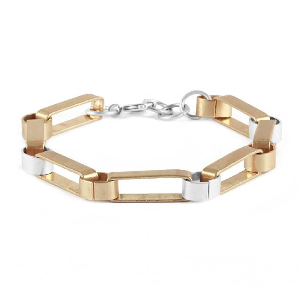 Contemporary Two Tone Matte Metal Link Bracelet, 7.5