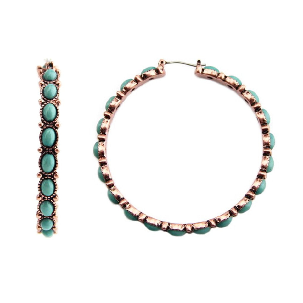 Stunning South Western Style Turquoise Howlite Hoop Earrings, 55mm (Burnished Copper Tone)