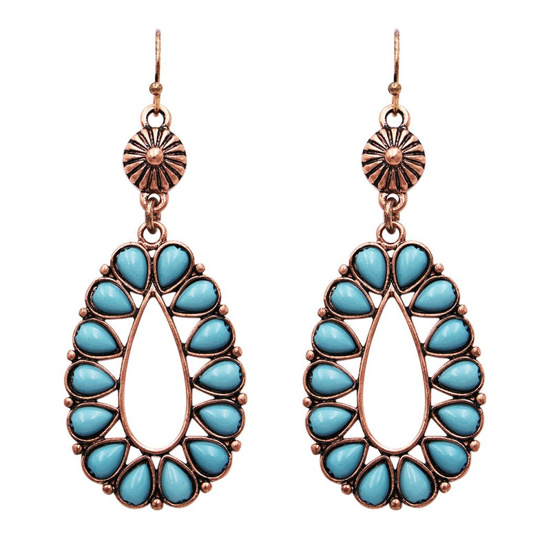 Stunning South Western Style Turquoise Howlite Oval Hoop Earrings, 2.5" (Copper Tone)