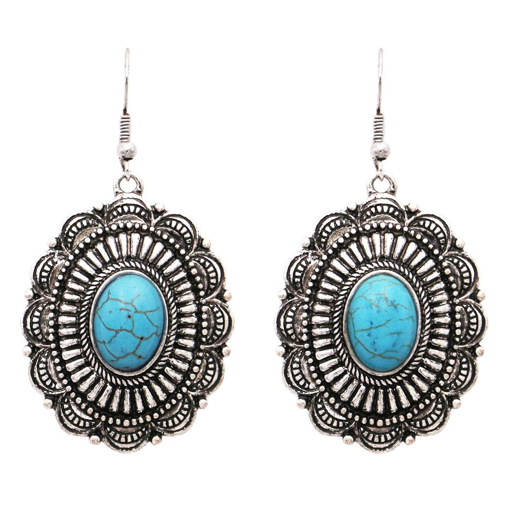 Southwestern Concho Style Howlite Stone Dangle Drop Statement Earrings 2