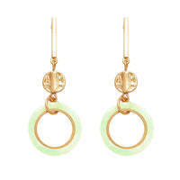 Celluloid Hoop and Gold Tone Bar Dangle Statement Earrings (Mint)